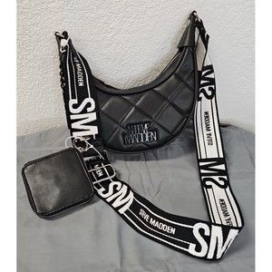 NWT Steve Madden Bandre 2 Quilted Crossbody Bag Guitar Strap Coin Pouch Black